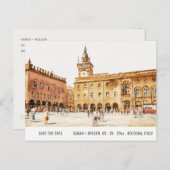Piazza Bologna Italien Wasserfarbe Save the Date Postkarte (Vorne/Hinten)