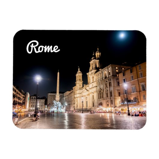 Piazza Navona bei Nacht unter Vollmond - Rom Magnet (Horizontal)