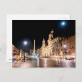 Piazza Navona bei Nacht unter Vollmond - Rom Postkarte (Vorne/Hinten)