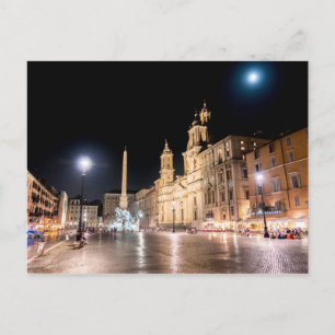 Piazza Navona bei Nacht unter Vollmond - Rom Postkarte