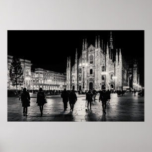 Piazza Night Scene, Mailand Poster