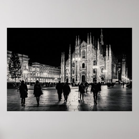 Piazza Night Scene, Mailand Poster (Vorne)