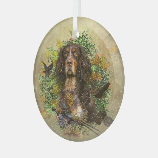 Picardie Spaniel , Jagdsaison Ornament Aus Glas (Vorderseite links)