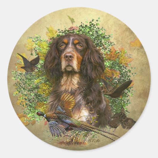 Picardie Spaniel , Jagdsaison Runder Aufkleber (Vorderseite)
