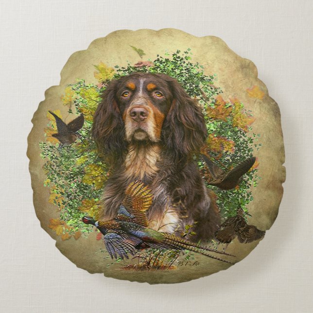 Picardie Spaniel , Jagdsaison Rundes Kissen (Vorderseite)
