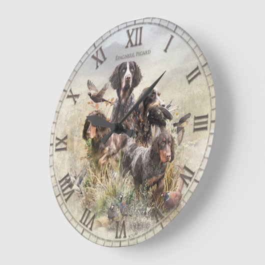 Picardy Spaniel Große Wanduhr (Winkel)
