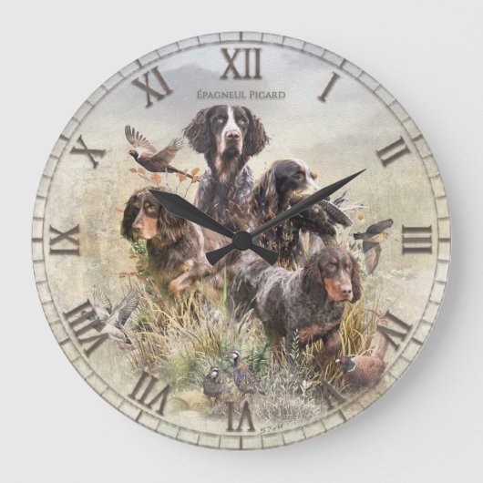 Picardy Spaniel Große Wanduhr (Vorderseite)