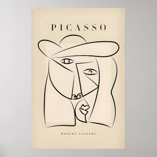 Picasso Abstrakter Gesichtshut Linienkunst Minimal Poster (Vorne)