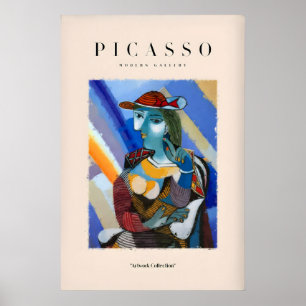 Picasso Frau roter Hut blaues Gesicht Porträt Druc Poster