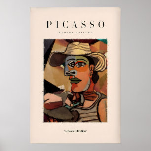 Picasso Mann Strohhut abstraktes Porträt Kunstprin Poster