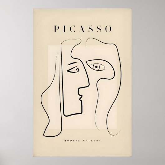 Picasso Zwei Gesichter Abstrakte Profile Linienkun Poster (Vorne)