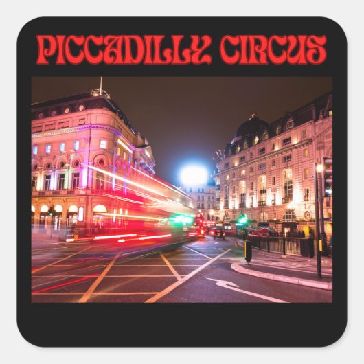 Piccadilly Circus Square Sticker Black Background (Vorderseite)