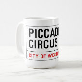 Piccadilly Zirkus-Straßenschild Kaffeetasse (Vorderseite Links)