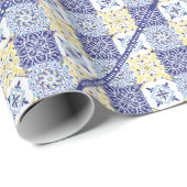Piccolo Amore Italian Tiles Blue Lemon Baby Shower Geschenkpapier (Rolleneckpunkt)