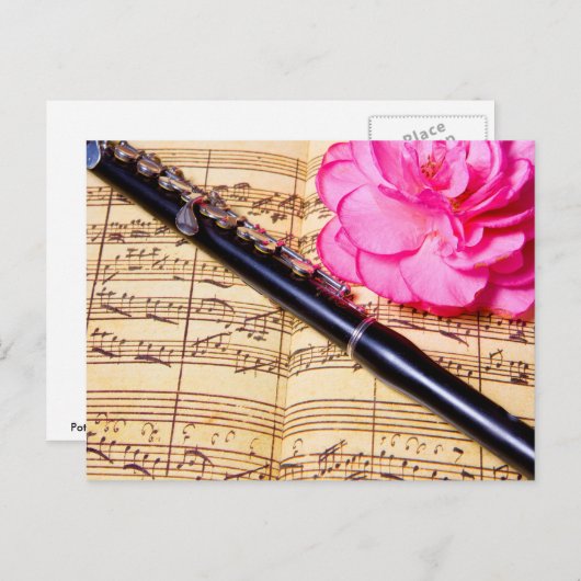 Piccolo auf Notenblättern, eigene Postkarten (Vorne/Hinten)