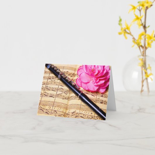 Piccolo on sheet music custom note card karte (Gelbe Blume)