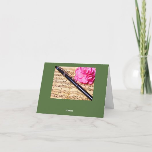 Piccolo on sheet music custom note card karte (Rückseite)