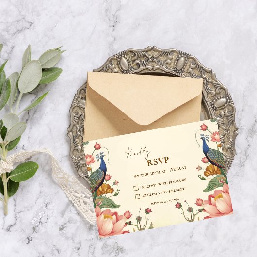 Pichwai Indian Elegant Wedding RSVP Karte