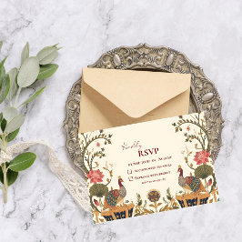 Pichwai Indian Lotus Peacock Wedding RSVP Karte
