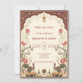 Pichwai Indian Lotus Peacock Wedding Save the Date (Vorderseite)