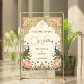 Pichwai Indian Lotus Peacock Wedding Welcome Sign Poster