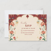 Pichwai Indian Peacock Elegant Wedding RSVP Karte (Vorderseite)