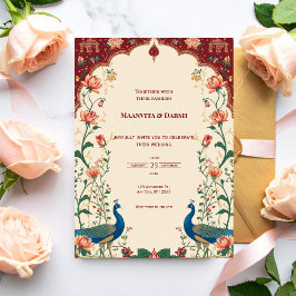 Pichwai Indian Peacock Wedding Invitation Einladung
