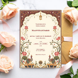 Pichwai Indische Lotus-Pfau-Hochzeitseinladung Einladung