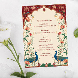 Pichwai Indischer Pfau Elegante Hochzeit Begleitkarte