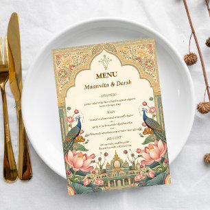 Pichwai Indisches Luxus-Elegantes Hochzeitsmenü Menükarte