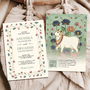 Pichwai Kamdhenu Kuh und Lotus indische Hochzeit Einladung