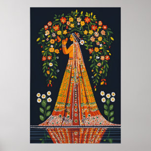 Pichwai-Kunstprint Traditionelle indische Frau Flo Poster