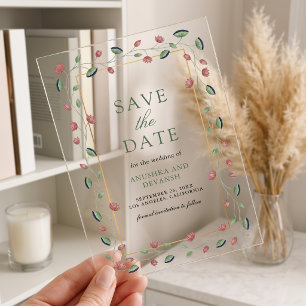 Pichwai Lotus Rebe Indische Hochzeit Save the Date Acryleinladungen