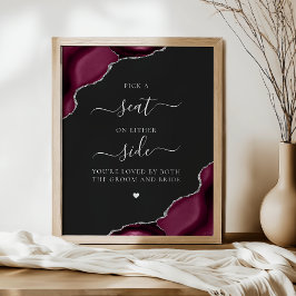 Pick a Seat Burgundy Agate Silver Dark Wedding Poster