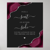 Pick a Seat Burgundy Agate Silver Dark Wedding Poster (Vorne)