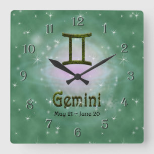 Pick Color Gemini Zodiac Astrologisches Zeichen Quadratische Wanduhr