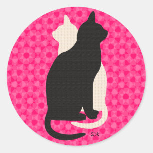 Pick Color Schwarz-weiß Cat Duo Yin Yang Style Runder Aufkleber