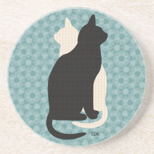 Pick Color Schwarz-weiß Cat Duo Yin Yang Style Sandstein Untersetzer