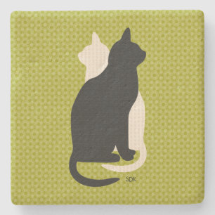 Pick Color Schwarz-weiß Cat Duo Yin Yang Style Steinuntersetzer