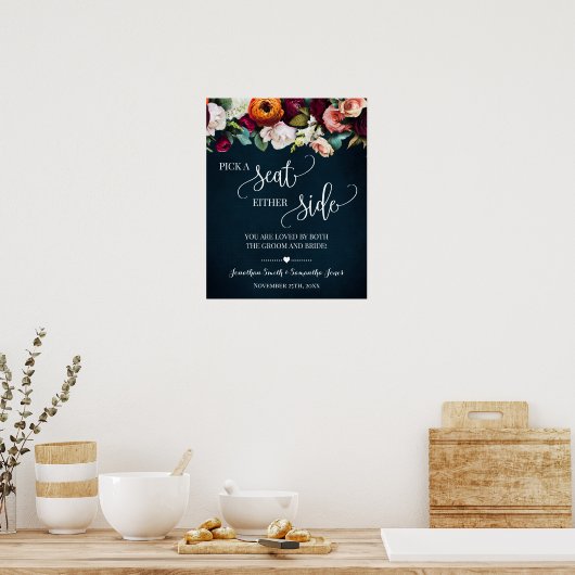 Pick Seat Either Side Wedding Wine Navy Schild (Küche)