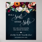 Pick Seat Either Side Wedding Wine Navy Schild (Vorne)