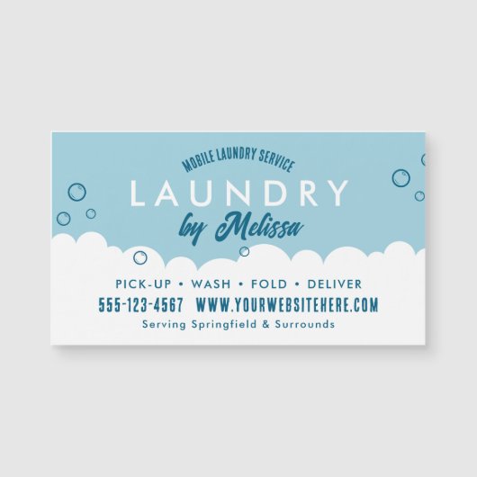 Pick-Up Laundry Service Blue & White Magnetic Card Magnetkarte (Vorderseite)