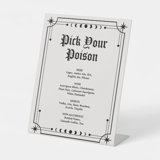 Pick Your Poison Gothic Halloween Wedween Bar Sockelschild (Vorderseite)