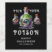 Pick your Poison Halloween Cocktail Party Weinetikett (Einzelnes Label)