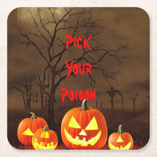 Pick your Poison Halloween Creepy Graveyard Square Rechteckiger Pappuntersetzer (Vorderseite)