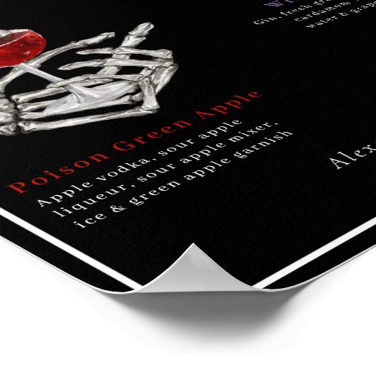Pick your Poison Skeleton Wedding Cocktails Drink Poster (Ecke)