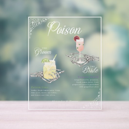 Pick your Poison Skelettbrille & Groom Cocktails Acrylschild (Neutral)