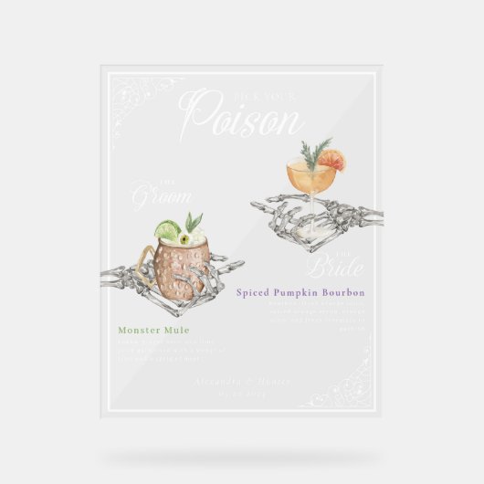 Pick your Poison Skelettbrille & Groom Cocktails Acrylschild (Vorderseite)