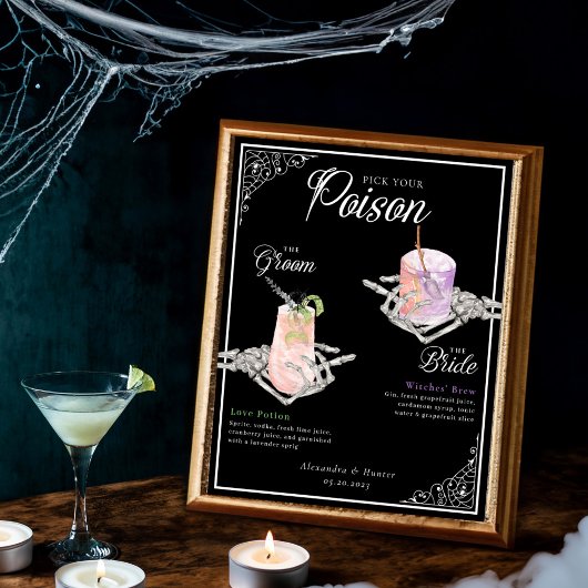 Pick your Poison Skelettbrille & Groom Cocktails Poster
