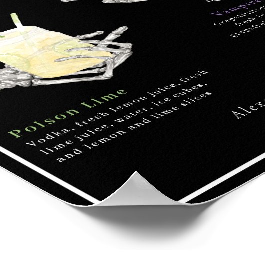 Pick your Poison Skelettbrille & Groom Cocktails Poster (Ecke)